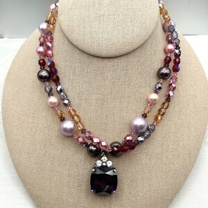 Brenda Perruzza 925 Sterling Silver 2 Strand Beaded Pearl Glass Pendant Necklace